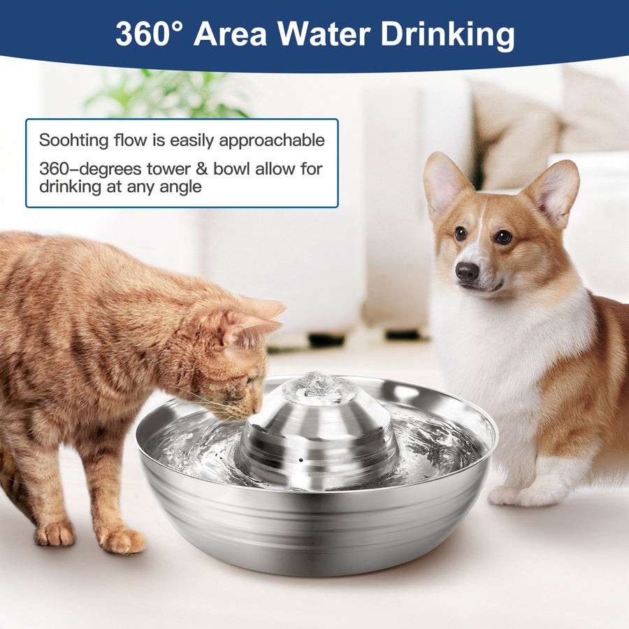 2L Ultra Quiet Stainless Steel Pet Fountain