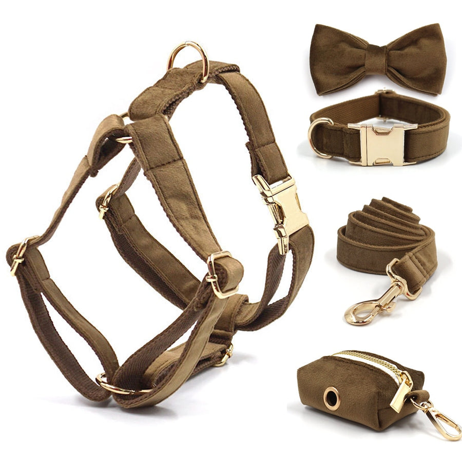 Luxury Brown Velvet Dog Harness