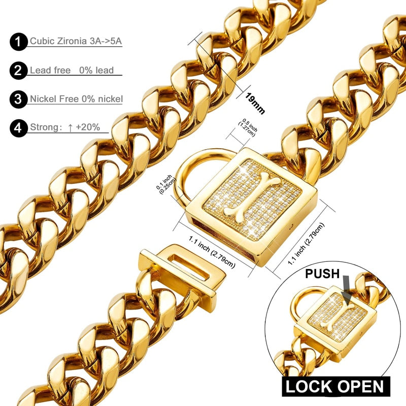 19mm Gold Cuban Link Dog Chain