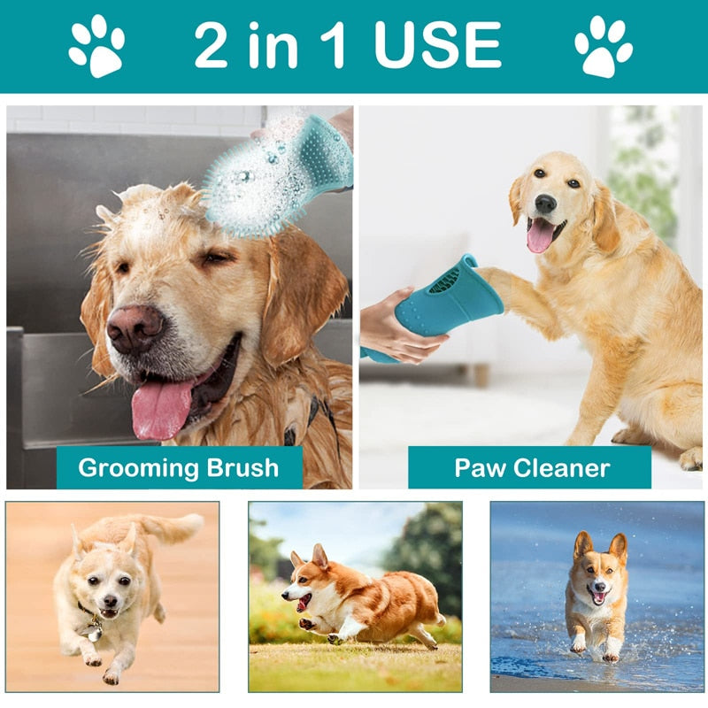 2 In 1 Dog Paw Cleaner Cup Bathing Brush