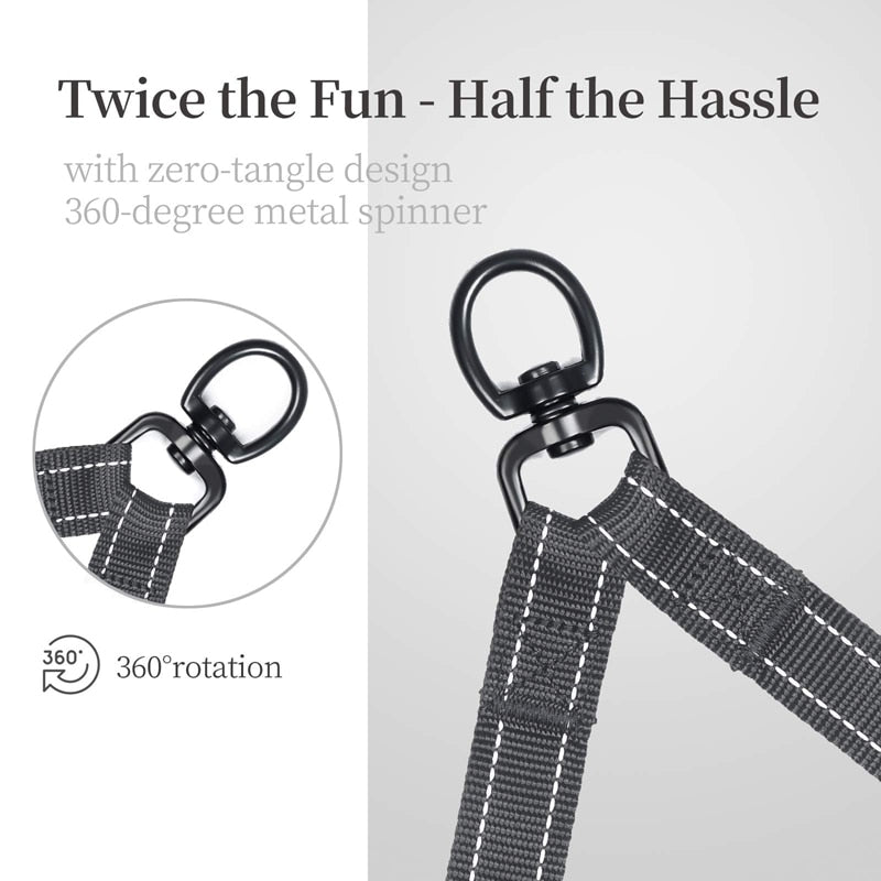 Reflective No Tangle Double Dog Leash