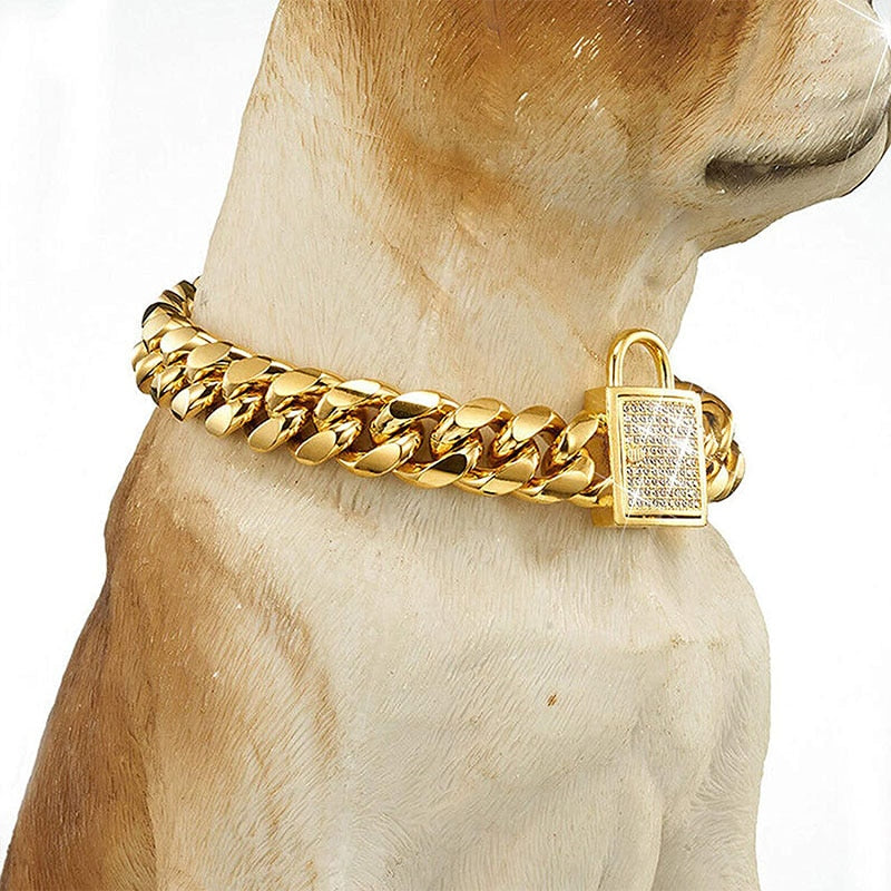 Luxury Metal Cuban Dog Gold Collar