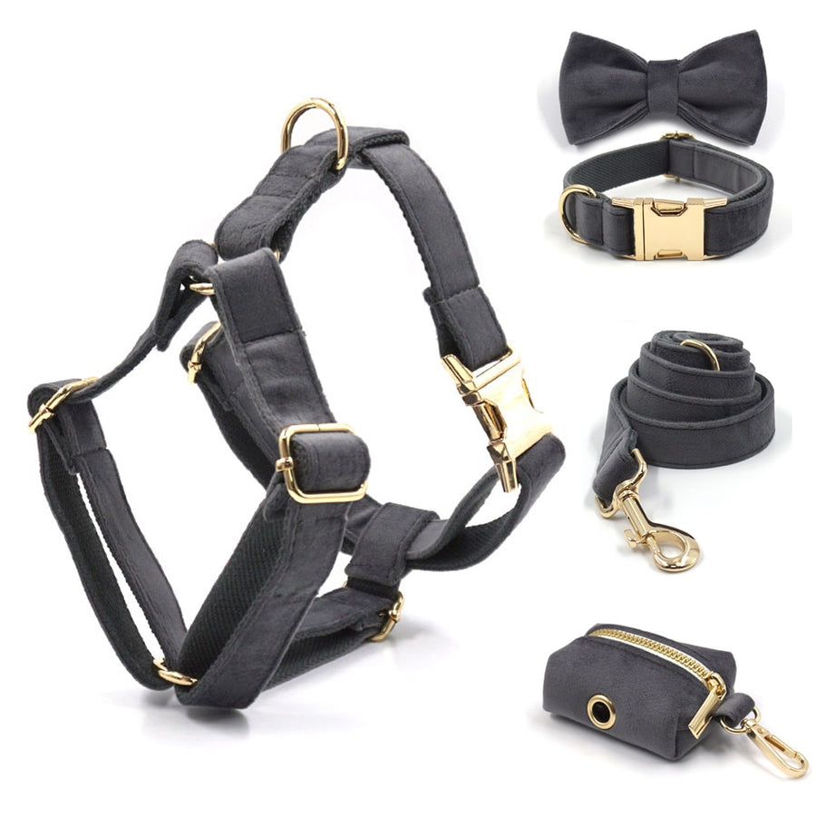 Luxury Dark Grey Velvet Dog Harness