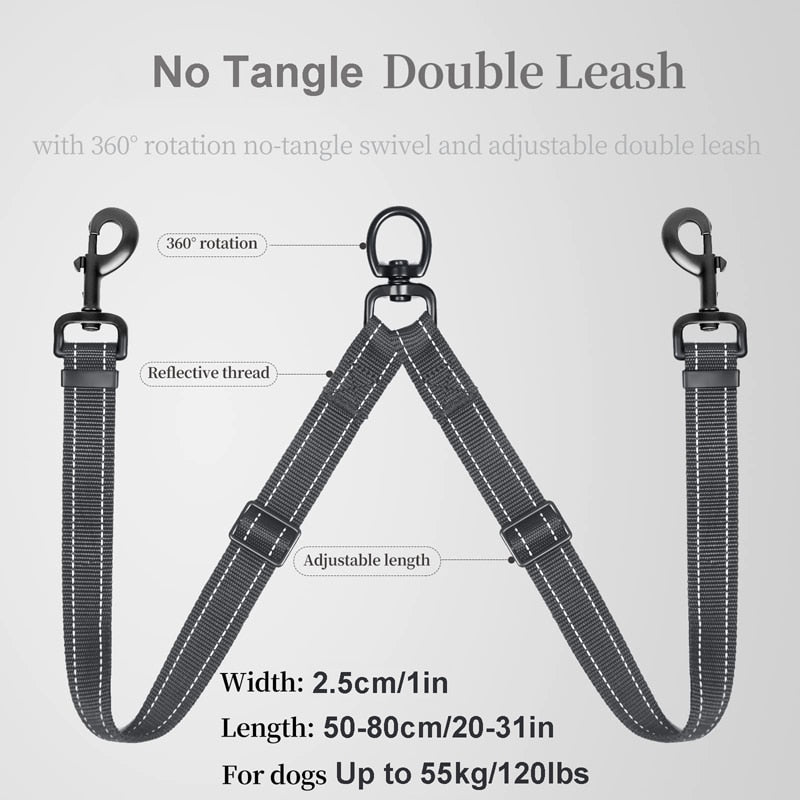 Reflective No Tangle Double Dog Leash