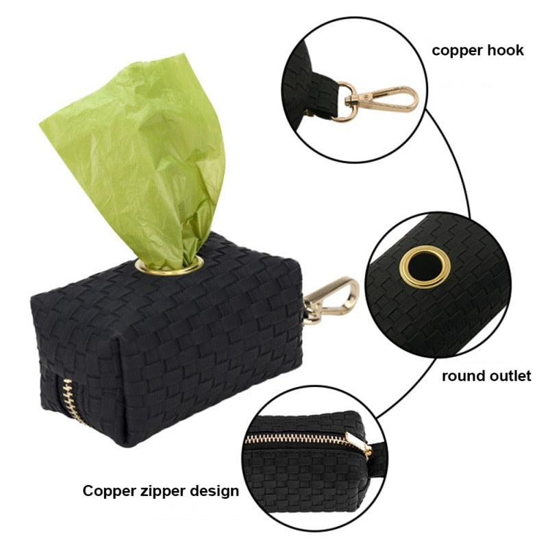 Black Leather Dog Poop Bag Holder