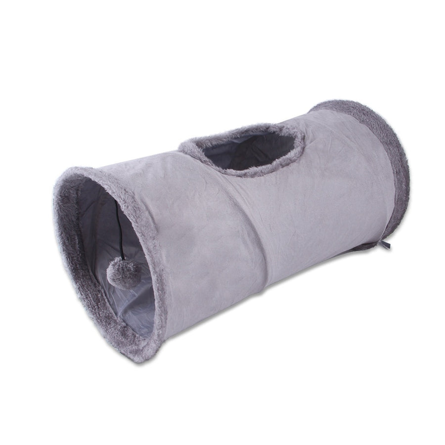 Collapsible Suede Grey Cat Tunnel