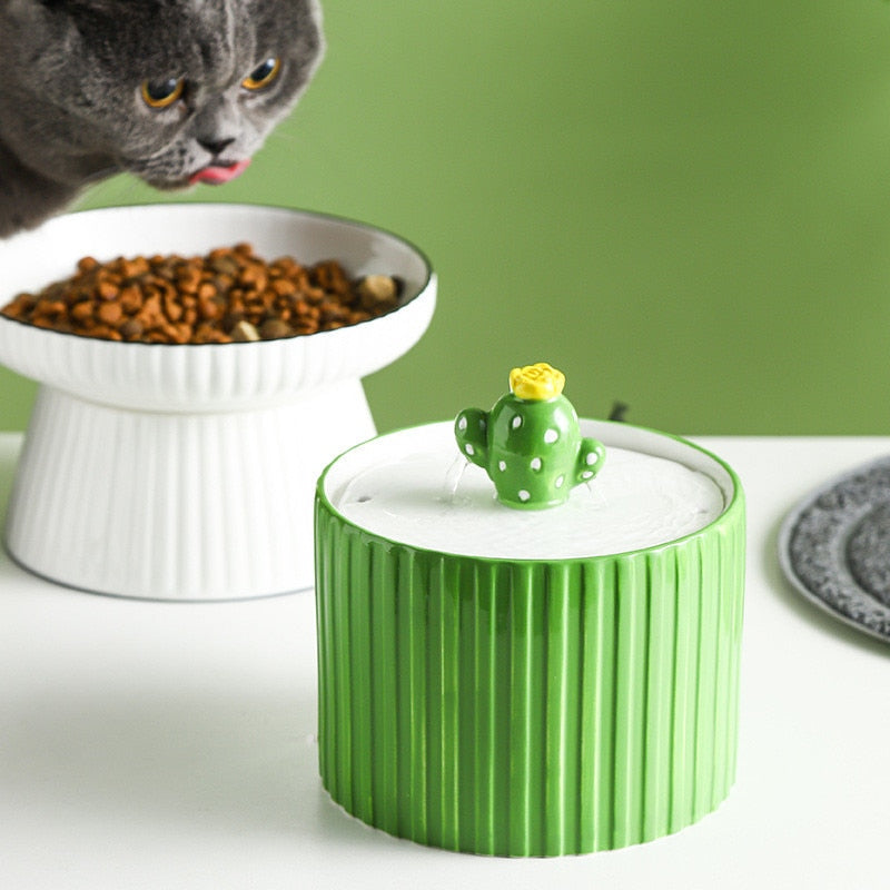 1L Ceramic Cactus Pet Drinking Fountain