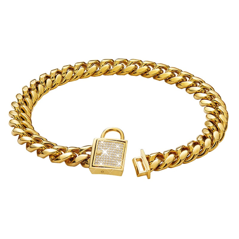 Luxury Metal Cuban Dog Gold Collar