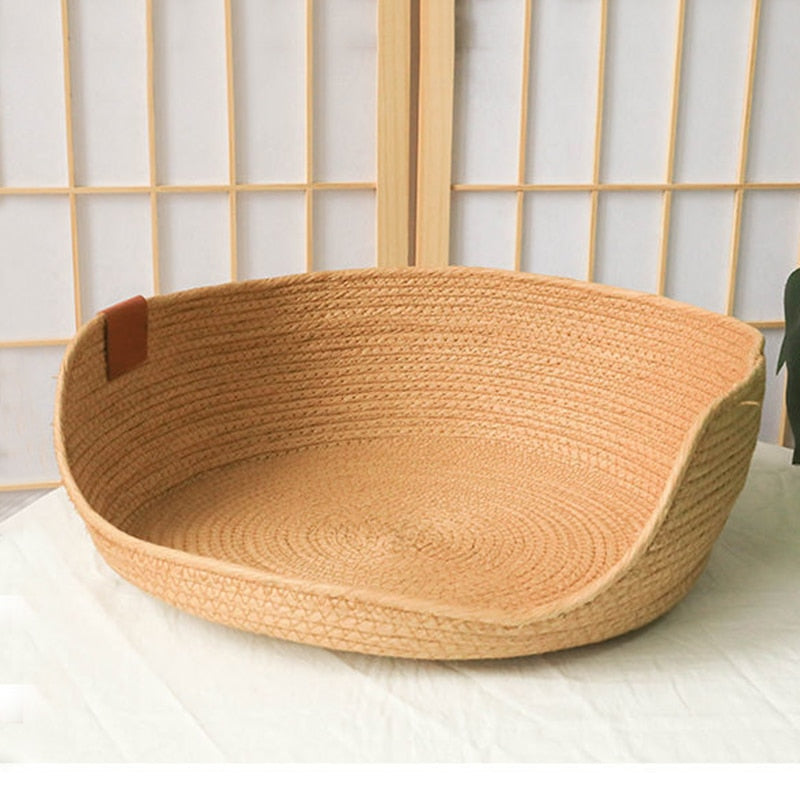 Hand Woven Rattan Round Cat Bed