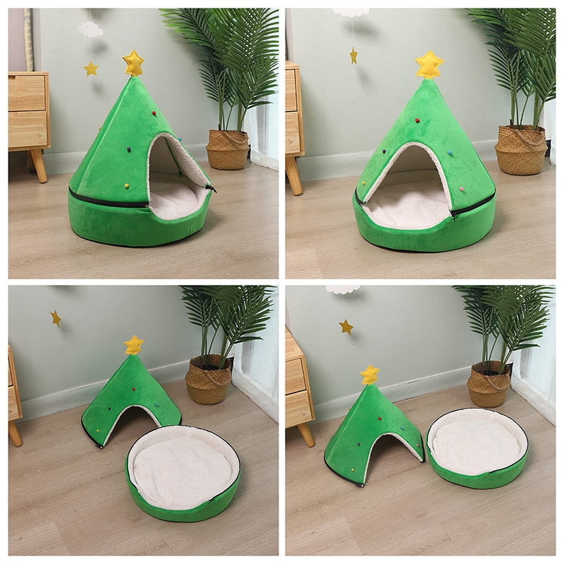 Christmas Cute Cat Cave Bed