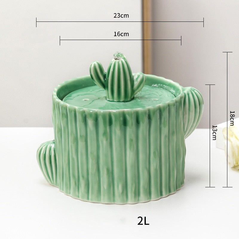 2L Ceramic Cactus Pet Water Fountain