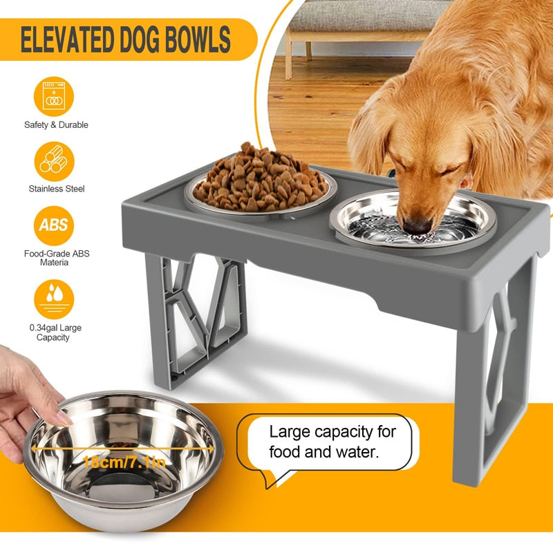 Adjustable 3 Heights Dog Bowls