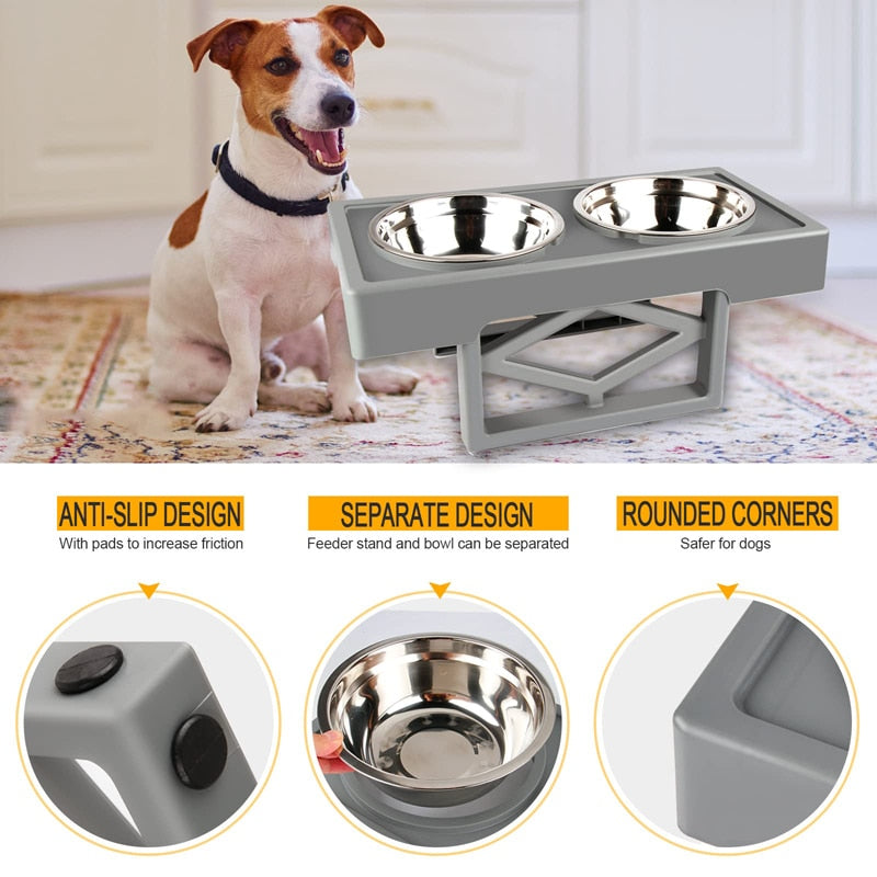 Adjustable 3 Heights Dog Bowls