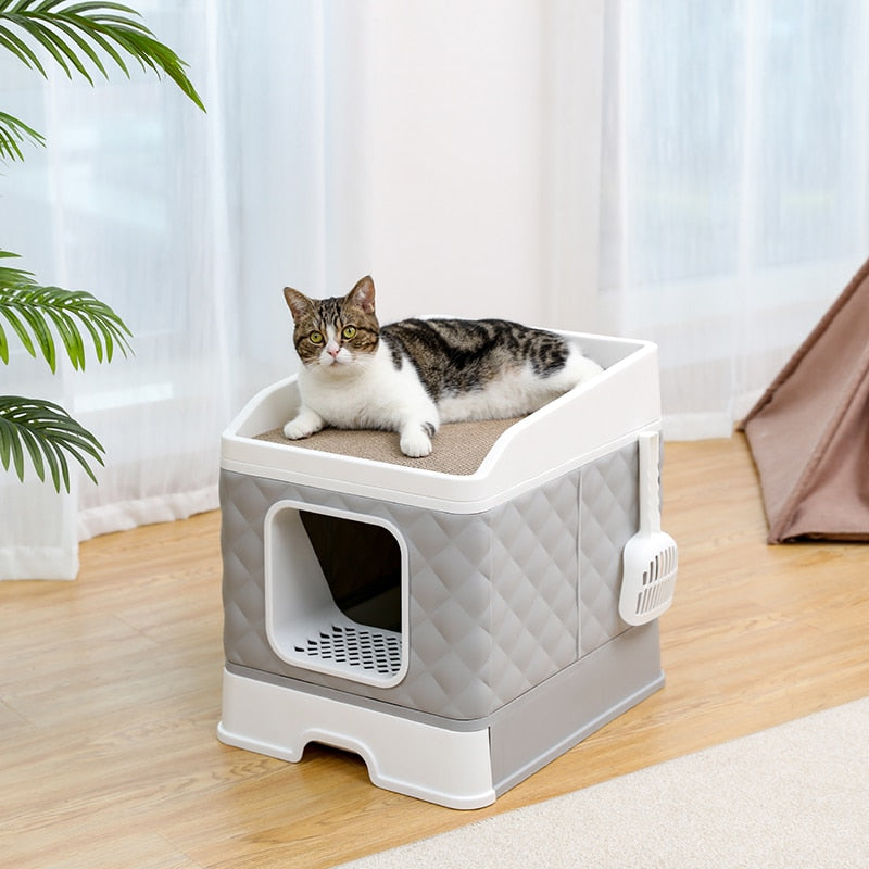 Big Size Cat Litter Box With Scratcher Board