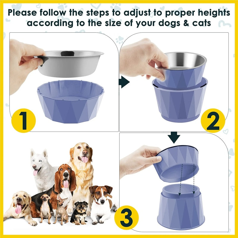 Stainless Steel 3 Heights Pet Bowl