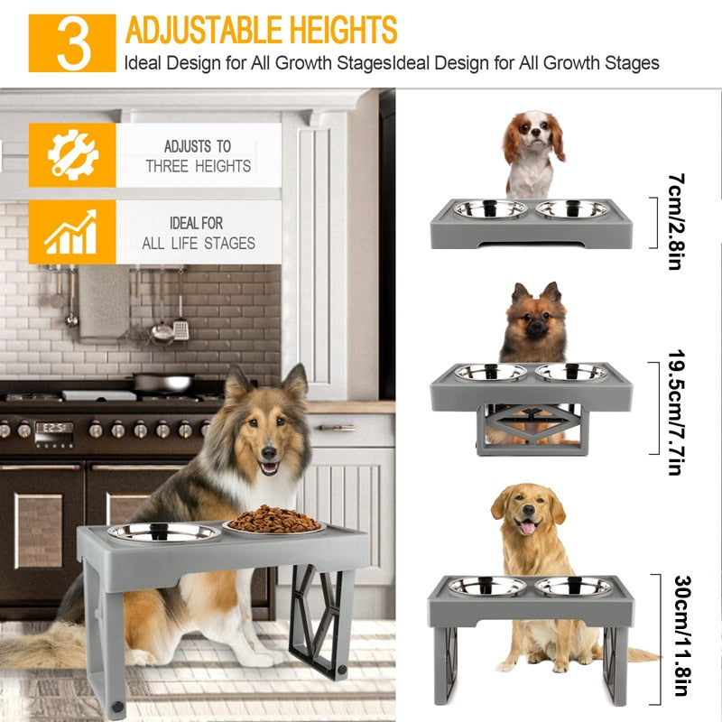 Adjustable 3 Heights Dog Bowls