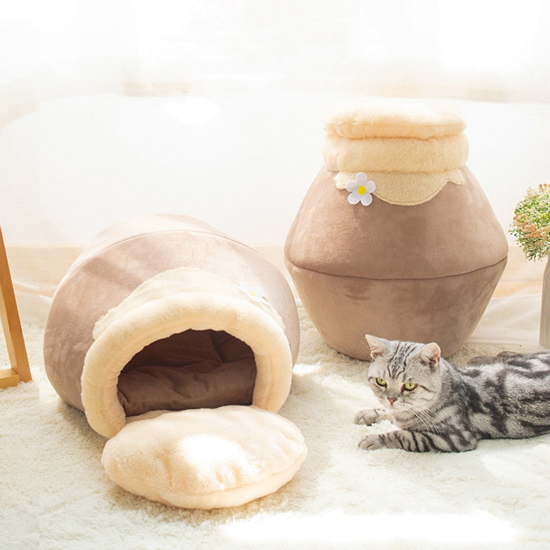 Cozy Warm Honey Pot Cat Bed