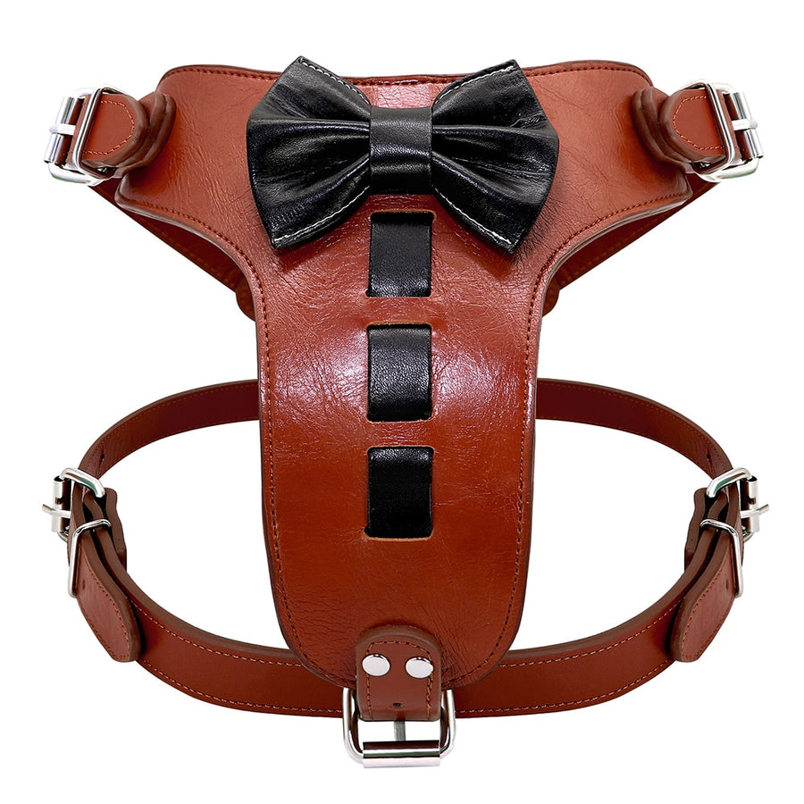 Genuine Leather Bowknot Dog Harness