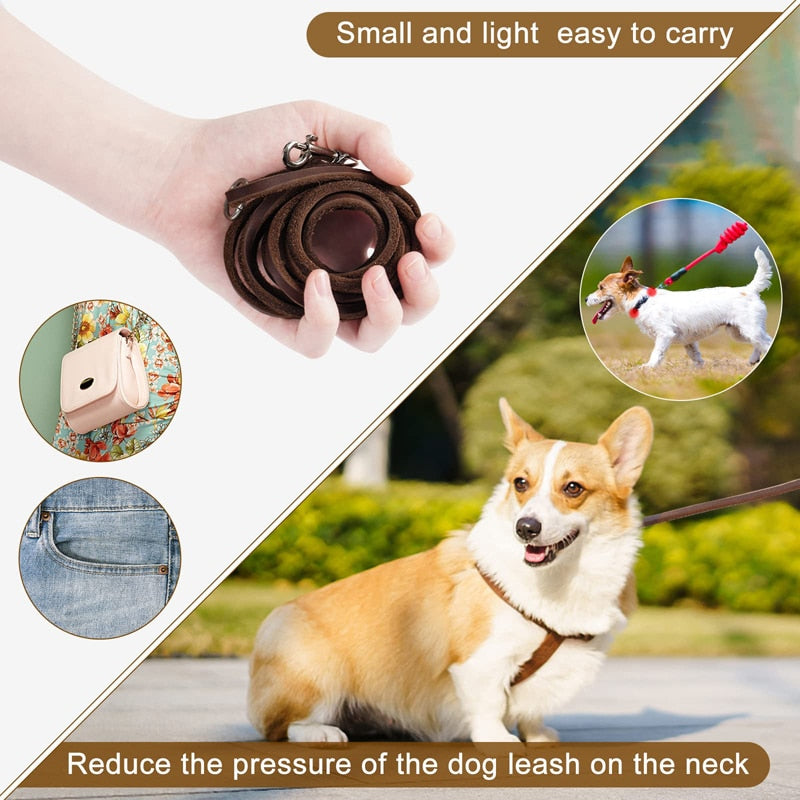 Soft Slim Sturdy Genuine Leather Dog Leash