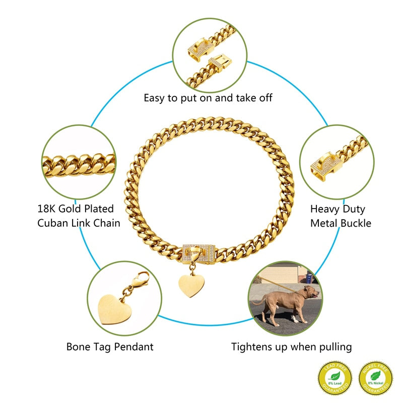 Strong 18K Gold Dog Chain Collar