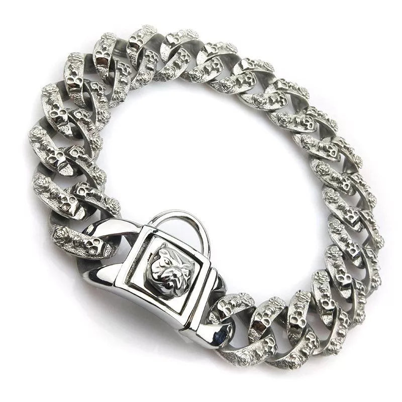 Cuban Dog Silver Skull Collar